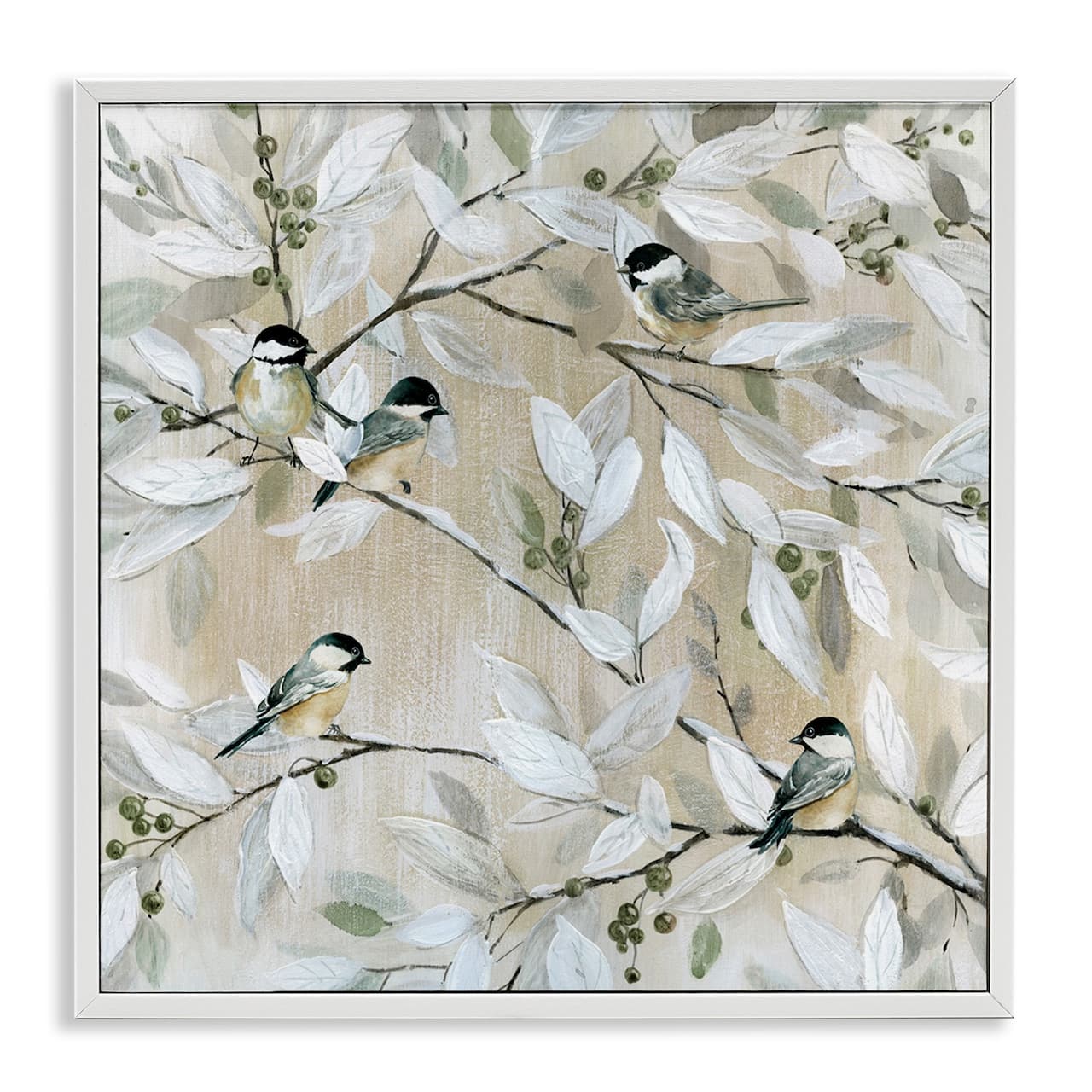 Stupell Industries Chickadee Birds on Branches Framed Giclee Art